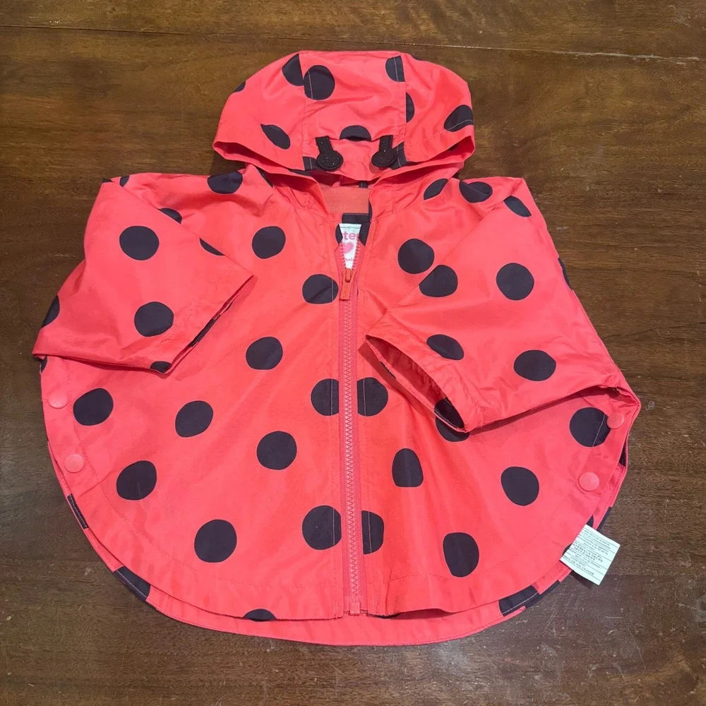 Carters Baby Girls Red Ladybug Polka Dot Hooded Rain Poncho Jacket‎ 12M
